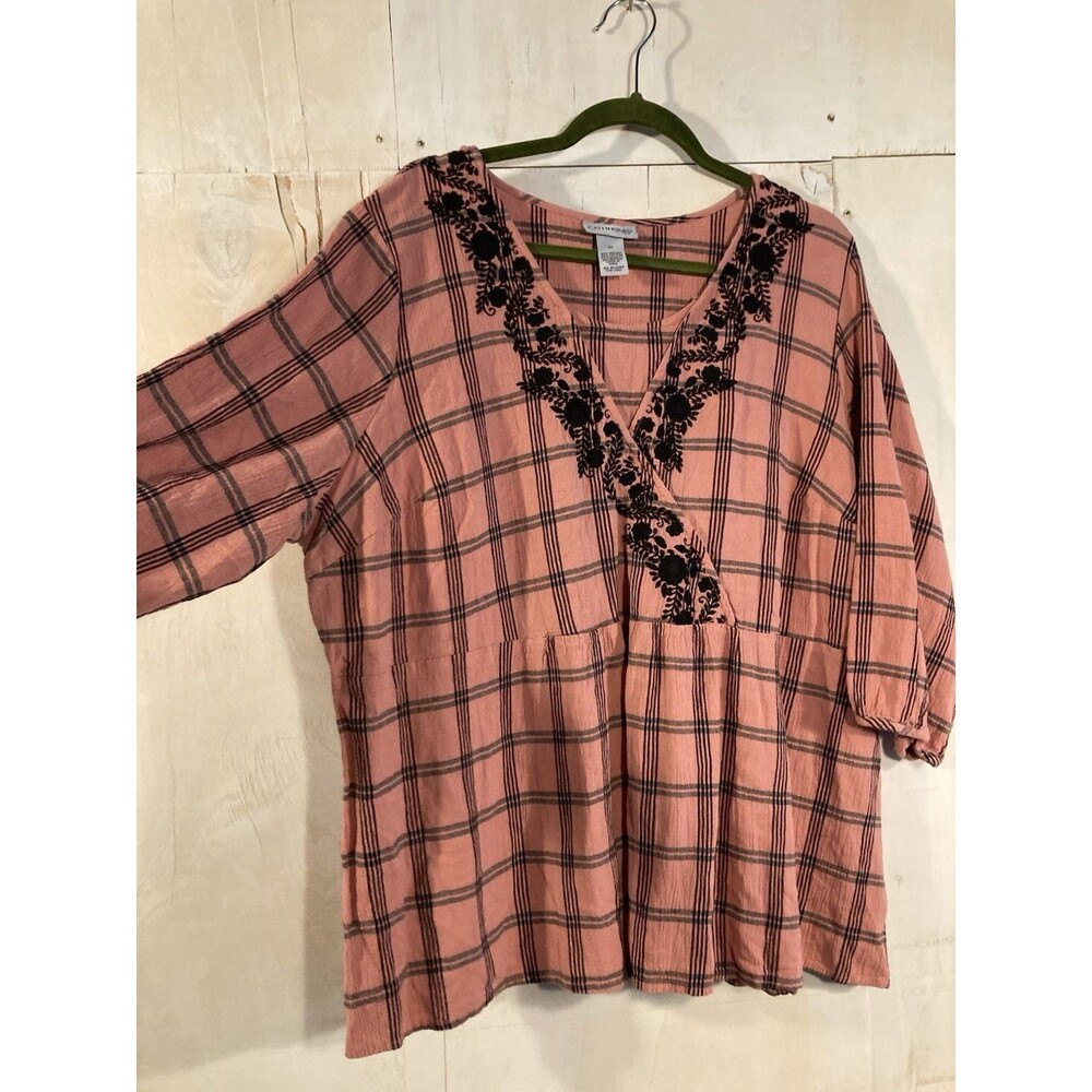 Catherine’s Embroidered Gingham‎ Pink Boho Shirt 2xl Cottagecore Whimsigoth - Picture 4 of 5